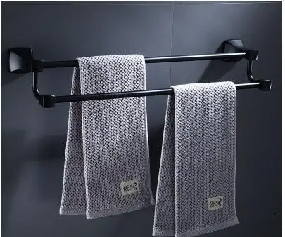 DecorBites™ Aluminum Black Bathroom Hardware Set: Towel Holder, Paper Holder, Corner Shelf, Towel Rack, Toilet Brush Holder