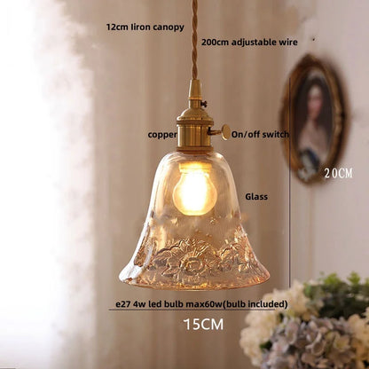 DecorBites™ Amber Flower Glass Pendant Lamp, Modern Nordic LED Hanging Light for Kitchen Living Room