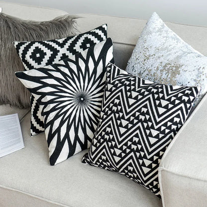 DecorBites™ Black White Embroidered Cushion Cover 45x45cm Sofa Bed Chair Home Decor