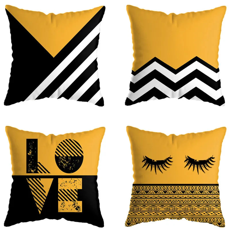 DecorBites™ Geometric Deer Print Pillowcase 45x45cm - Yellow Home Decor