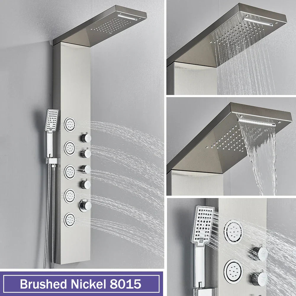 DecorBites™ Black Massage Jet Rainfall Shower Panel with Temperature Display 5 Modes