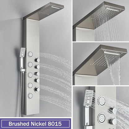 DecorBites™ Black Massage Jet Rainfall Shower Panel with Temperature Display 5 Modes
