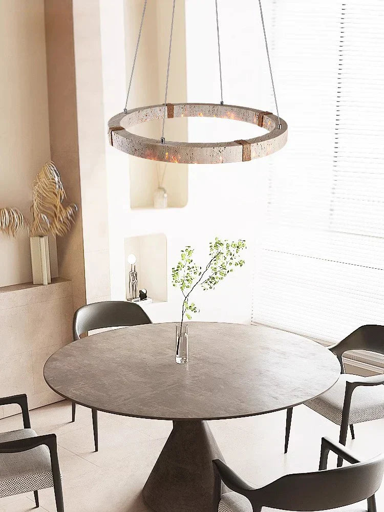 DecorBites™ LED Natural Stone Round Linear Chandelier - Dimmable, Ceiling Hanging Lamps