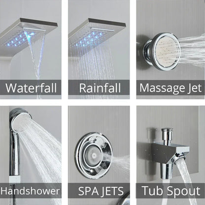 DecorBites™ LED Rainfall Shower Panel System Black/Brushed Finish