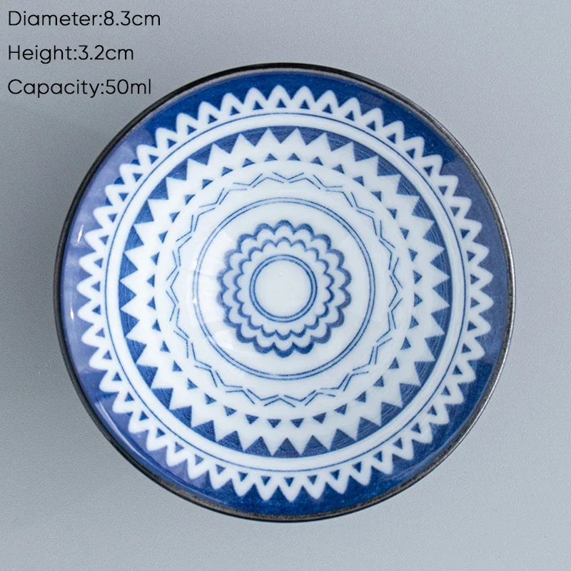 DecorBites™ Blue & White Ceramic Kung Fu Tea Cup, Japanese Style Porcelain Sake Espresso Mug