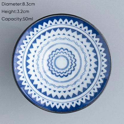 DecorBites™ Blue & White Ceramic Kung Fu Tea Cup, Japanese Style Porcelain Sake Espresso Mug