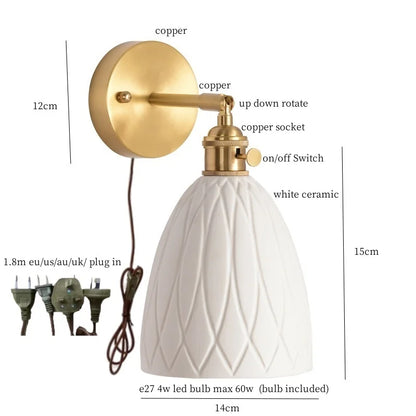 DecorBites™ Ceramic LED Wall Sconce Light with Pull Chain Switch