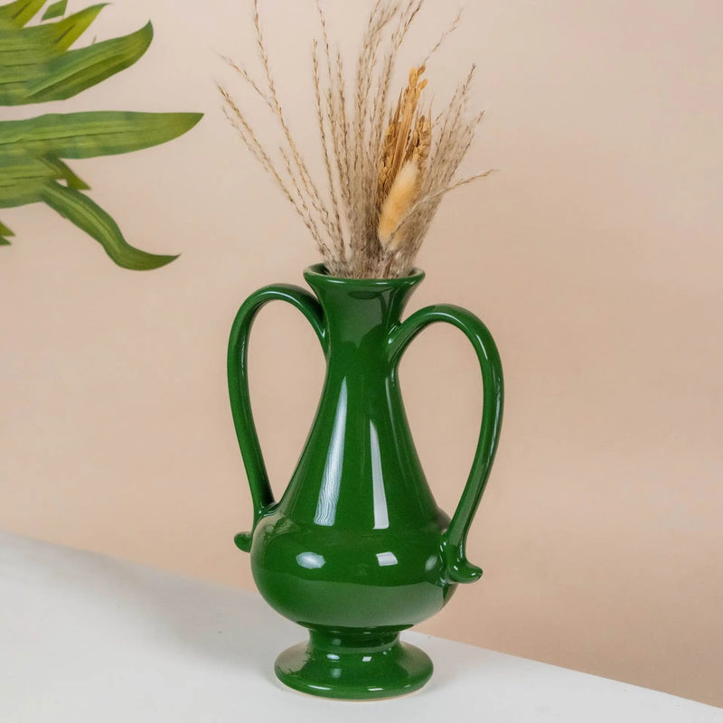 DecorBites™ Green Ceramic Vase Double-eared Vintage Bottle Flower Arrangement Home Decor