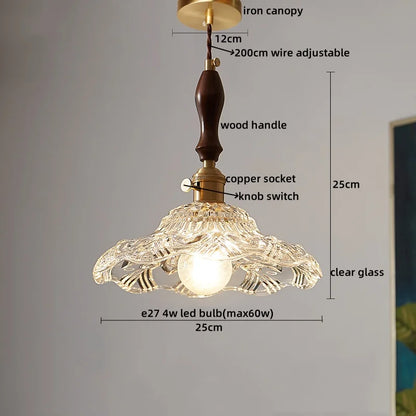 DecorBites™ LED Pendant Light Fixture Wood Handle Clear Glass Modern Hanging Lamp