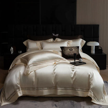 DecorBites™ 1000TC Egyptian Cotton Luxury Satin Bedding Set with Wide Hollow Edge