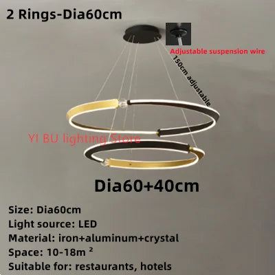 DecorBites™ Black Gold LED Ceiling Chandelier Crystal Decorative Pendant Lamp for Dining Room Bedroom