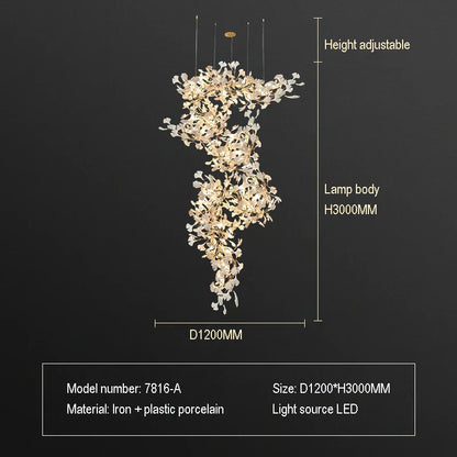 DecorBites™ Ginkgo Biloba Chandelier: Elegant Duplex Living Room Hotel Lobby Pendant Light
