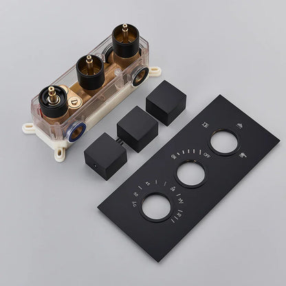DecorBites™ Black Brass Thermostatic Shower Faucet with Ceiling Rainfall Shower Head