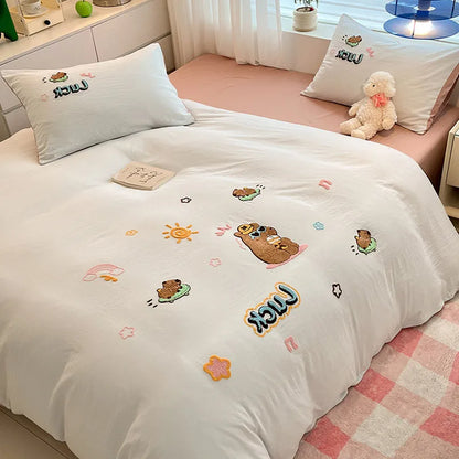 DecorBites™ Cartoon Pattern Embroidered Bedding Sets: Cozy, Soft, and Breathable for Kids and Adults