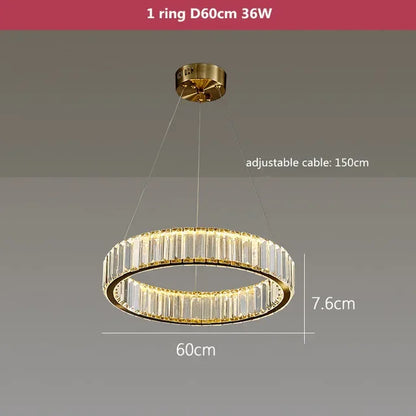 DecorBites™ Crystal LED Chandelier Rings Pendant Lamp Luxury Villa Stair Decoration
