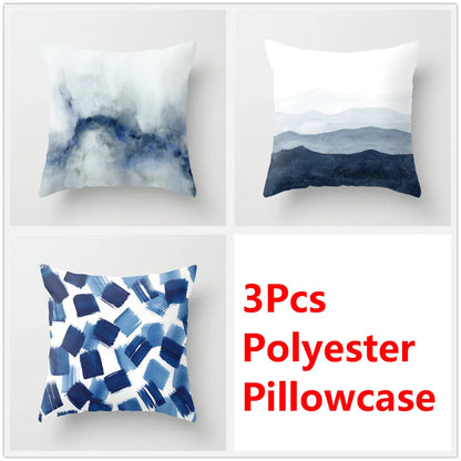 DecorBites™ Blue Ink Flower Cushion Cover Set - Nordic Style Sofa Pillowcase Trio for Home Decoration