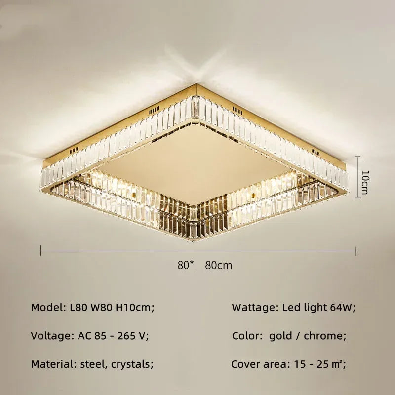 DecorBites™ Crystal LED Dimmable Ceiling Lights: Modern Square Steel Fixture for Living Room
