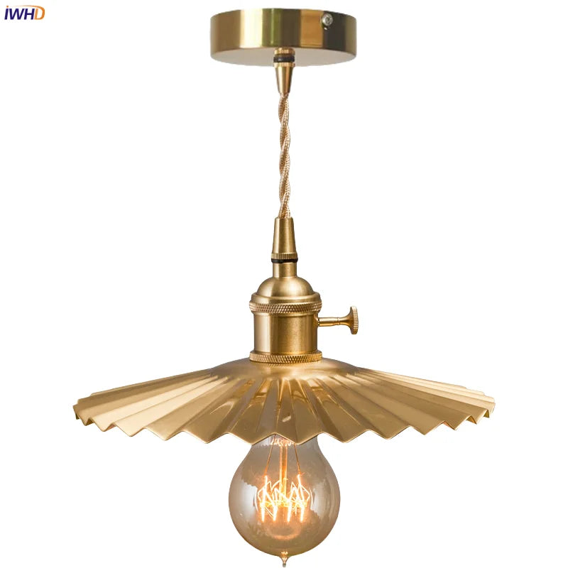 DecorBites™ Brass Pleated LED Pendant Lights for Vintage Loft Decor and Lighting