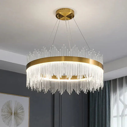 DecorBites™ Gold Crystal Chandelier: Dimmable Luxury Pendant Lamp for Bedroom, Living Room & Hotel