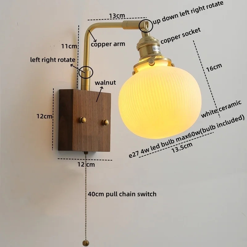 DecorBites™ Ceramic LED Wall Lights with Pull Chain Switch, Nordic Bedside Lamp for Home Decor