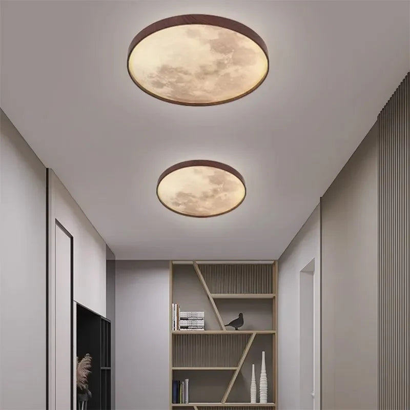 DecorBites™ LED Moon Wood Ceiling Light 26/34CM Walnut Decor - Bedroom Living Room Home Illumination