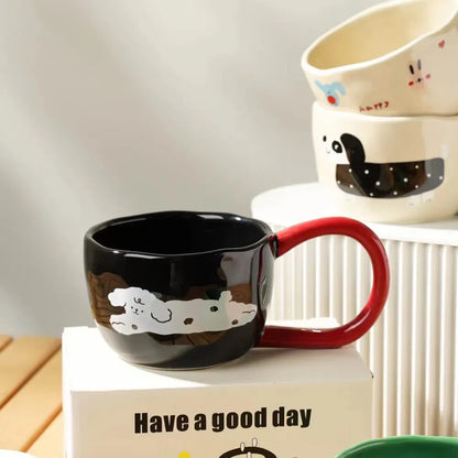DecorBites™ Cartoon Big Ear Cup Ceramic Mug for Coffee, Milk, and Oatmeal