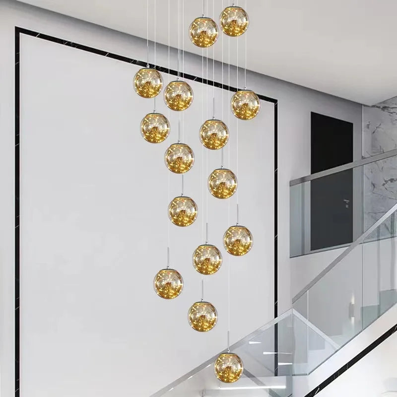 DecorBites™ Luminous Glass Ball Pendant Chandeliers for Living Dining Room Decor LED Lighting