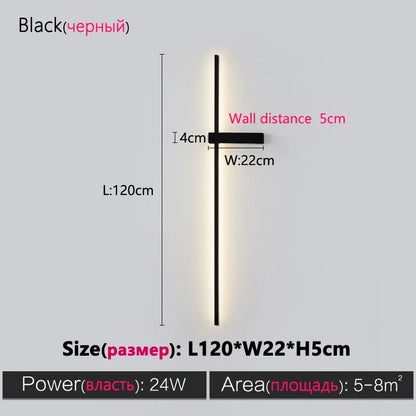 DecorBites™ Black Long Strip Wall Lamp - Modern Minimalist Bedroom Living Room TV Wall Light