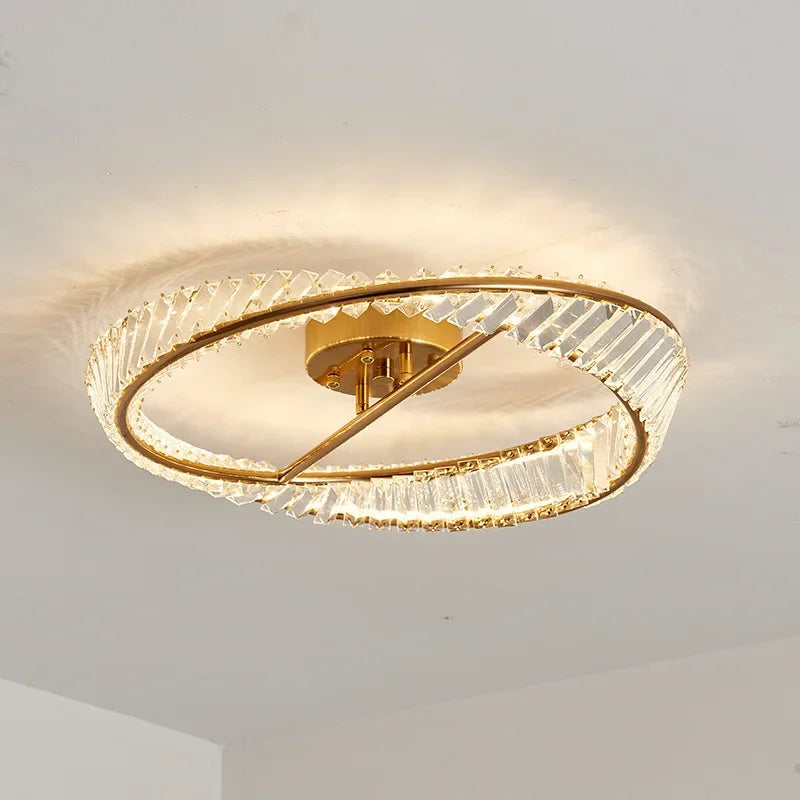 DecorBites™ Crystal Rings LED Ceiling Light: Modern Dimmable Gold Lustre for Indoor Home Decor