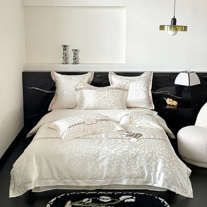 DecorBites™ Jacquard 100s Egyptian Cotton Bedding Set: King Queen Ru Size Sheet Blanket Pillowcase