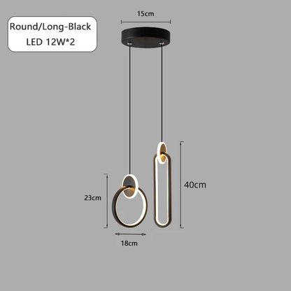 DecorBites™ Black Gold Round Pendant Light Chandelier for Bedside Long Cable 12W