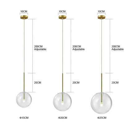 DecorBites™ Clear Glass Ball Pendant Chandelier for Dining Room Bedroom Decor Lighting