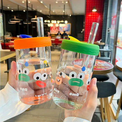 DecorBites™ Kawaii Glasses with Lid and Straw Bubble Tea Cup - 550ml Cute Drinkware