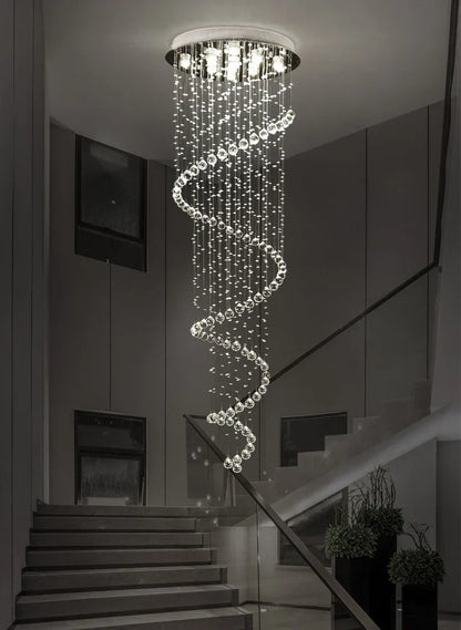 DecorBites™ Crystal Staircase Chandelier Light Fixture | Luxury Hotel Villa Bedroom Hanging Lamp