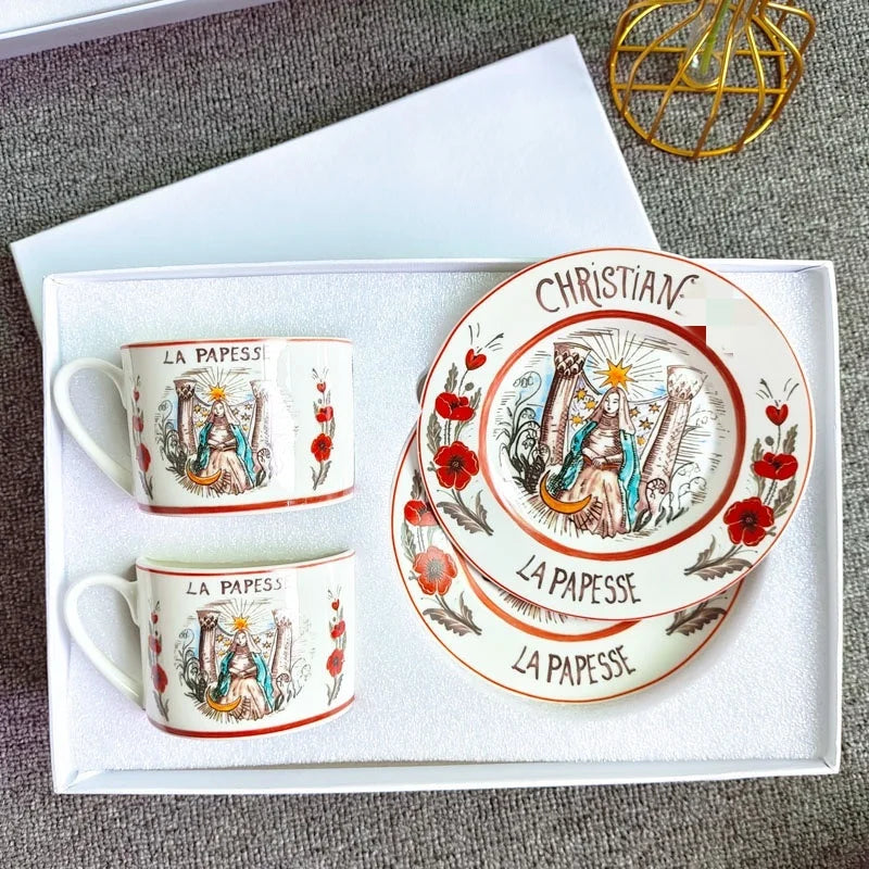 DecorBites™ Bone China Coffee and Tea Cup Set with Saucer, Teaware, Dessert Dish