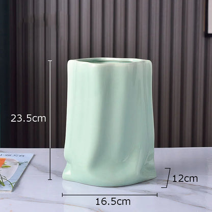 DecorBites™ Gold Plated Pleated Texture Ceramic Vase for Desk Decor and Flower Arrangements