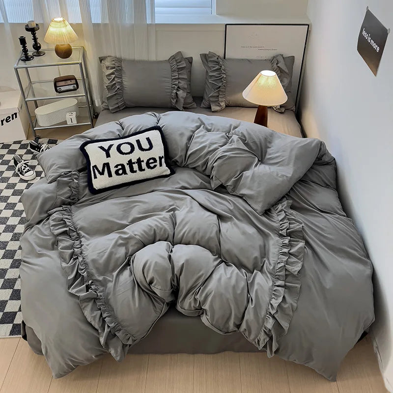 DecorBites™ Lace Patchwork Duvet Cover Set, Soft Microfiber, Full Queen Size Bed Linen Pillowcase