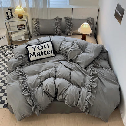 DecorBites™ Lace Patchwork Duvet Cover Set, Soft Microfiber, Full Queen Size Bed Linen Pillowcase