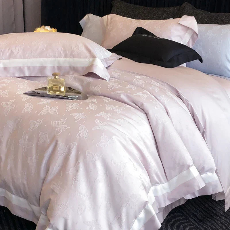 DecorBites™ Butterfly Jacquard Bedding Set - 4Pcs Brushed Lyocell Cotton Duvet Cover & Sheet