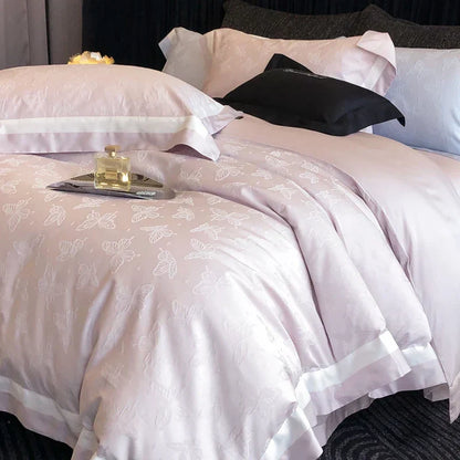 DecorBites™ Butterfly Jacquard Bedding Set - 4Pcs Brushed Lyocell Cotton Duvet Cover & Sheet