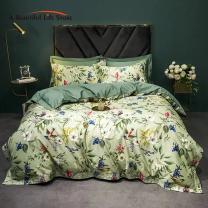 DecorBites™ 1400TC Egyptian Cotton Bird Floral Bedding Set - Luxury 4Pcs