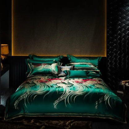 DecorBites™ Embroidered Brocade Egyptian Cotton Duvet Cover Set, Black Gold