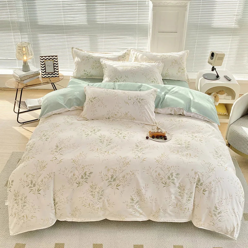 DecorBites™ Aloe Cotton Printed Bed Sets 4Pcs Soft Cozy Bedding Set for Adults