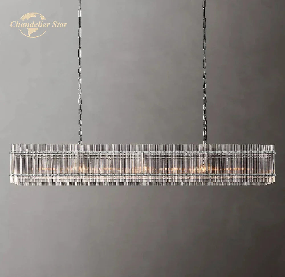 DecorBites™ LED San Marco Glass Chandelier: Modern Rectangular Lighting for Dining, Kitchen, Living Room