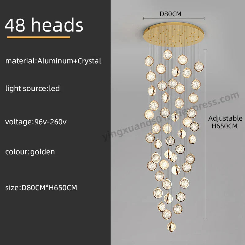 DecorBites™ Crystal Ball LED Rotating Stair Chandelier - Nordic Luxury Loft Bubble Design