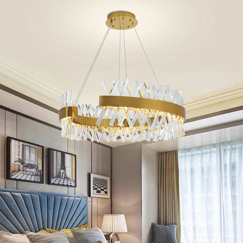 DecorBites™ Crystal Chandelier: Luxury LED Pendant Lighting for Hotel, Lobby, Living Room