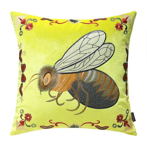 DecorBites™ Bee Embroidery Cushion Cover - Exquisite Animal Design for Sofa Decor