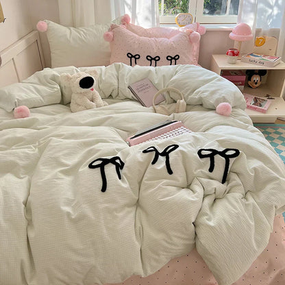 DecorBites™ Korean Princess Bow Lattice Pompom Bedding Set - Single Queen Size