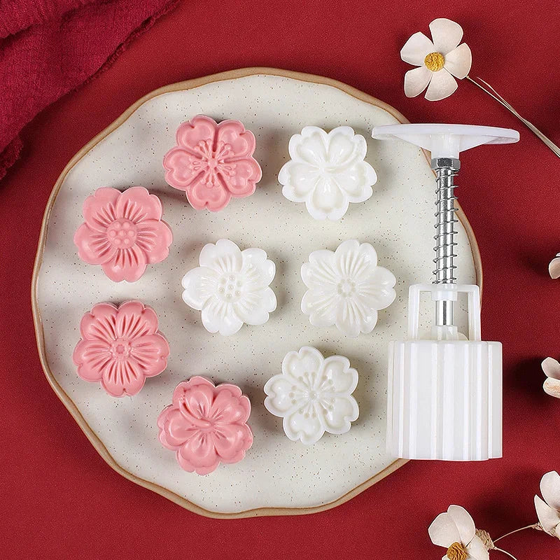 DecorBites™ 3D Cherry Blossom Mooncake Mold for Mid-autumn Festival Baking