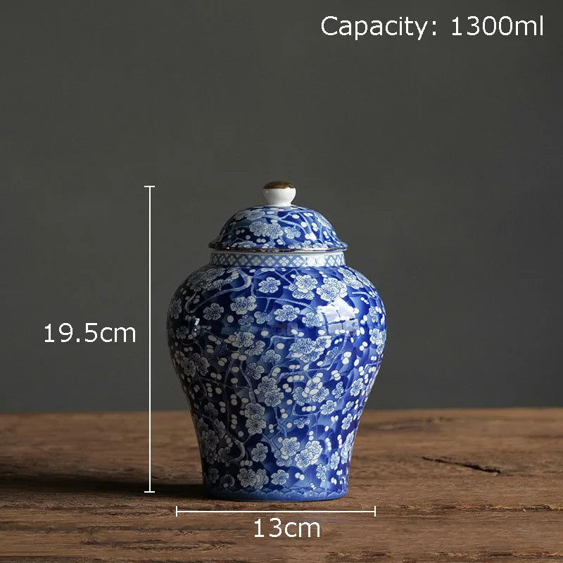 DecorBites™ Blue & White Porcelain Jar with Gold Plating - Ceramic Storage & Desk Decor